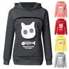 Women Spring Hoodie with Cat Nest Cartoon Print Big Zipper Pocket Hooded Long Sleeves Keep Warm Pullover Elastic Cuff Lady Hoodie Women Garment