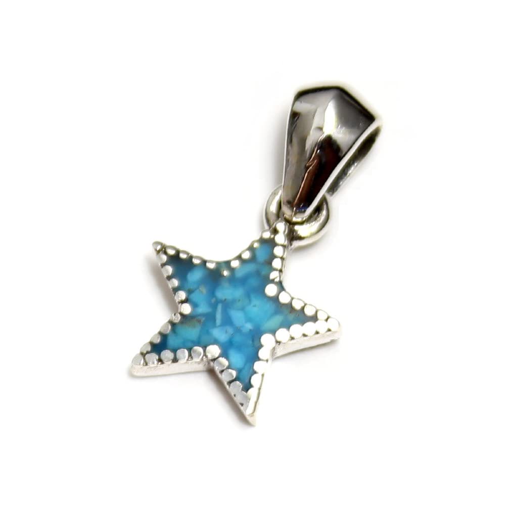 [World Accessories Carmelo] Серебряный кулон в виде звезды и пентаграммы с бирюзой - серебряный кулон для женщин и мужчин