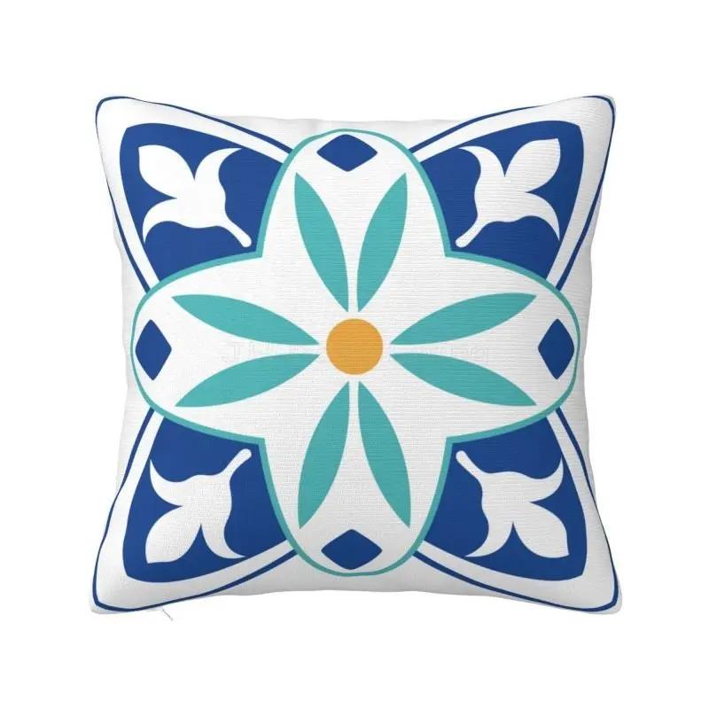Throw Cushion Cover Boho Blue Floral Print Pillow Case Home Farmhouse Pillow Cover for Outdoor Patio Funiture Garden x Inch