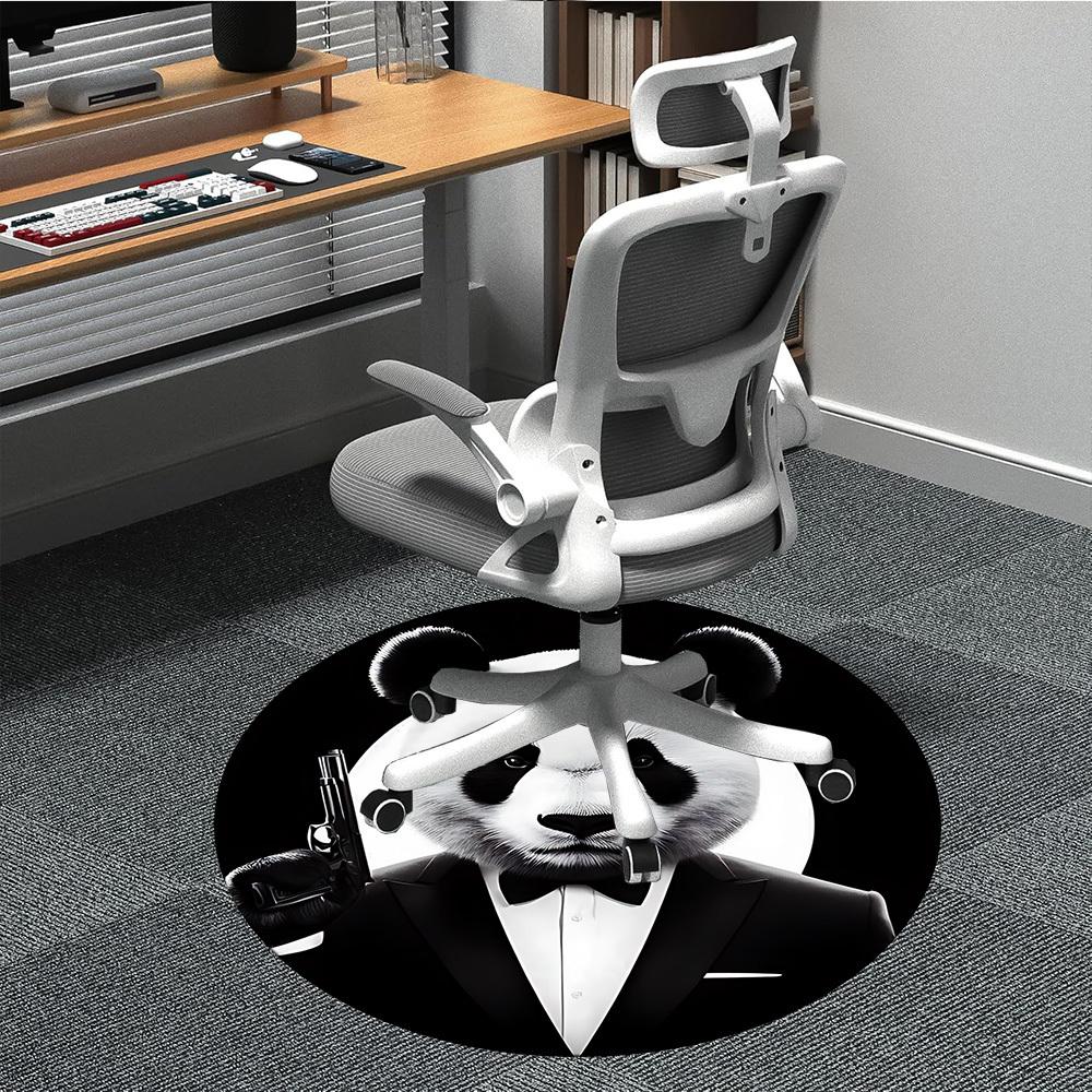 1pc Panda Print Chair Carpet for Office, Round Polyester Mat, Indoor Decor for Office, Washable Non-slip Carpet yy251219074