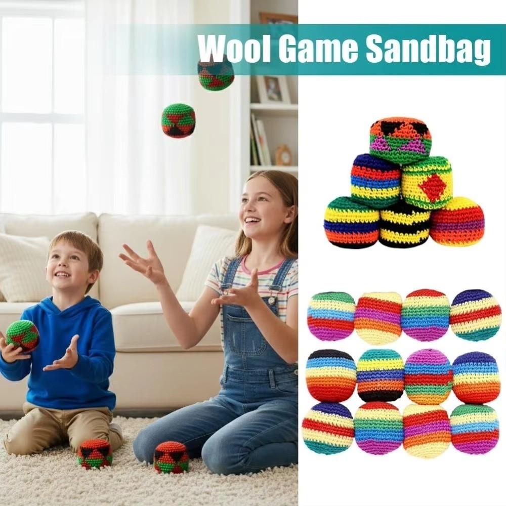 1/3/6/12Pcs Multicolored Foot Bag Crochet Balls Geometric Pattern Crochet Kick Sack Outdoor Toy