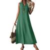 Женские модные однотонные повседневные праздничные длинные платья из хлопка и льна с V-образным вырезом и рукавами на молнии