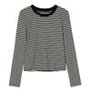 Pure Cotton Stripes Contrasting Color Round Neck Slim Base Shirt for Women In Autumn New Long-sleeved Versatile Inner T-shirt