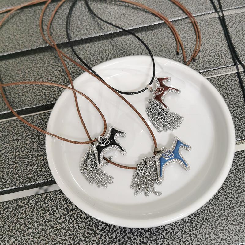 Titanium Steel Horse Pony Tassel Pendant Necklaces Women Mujer Adjusting Long Rope Sweater Chain Neck Accessories Gifts