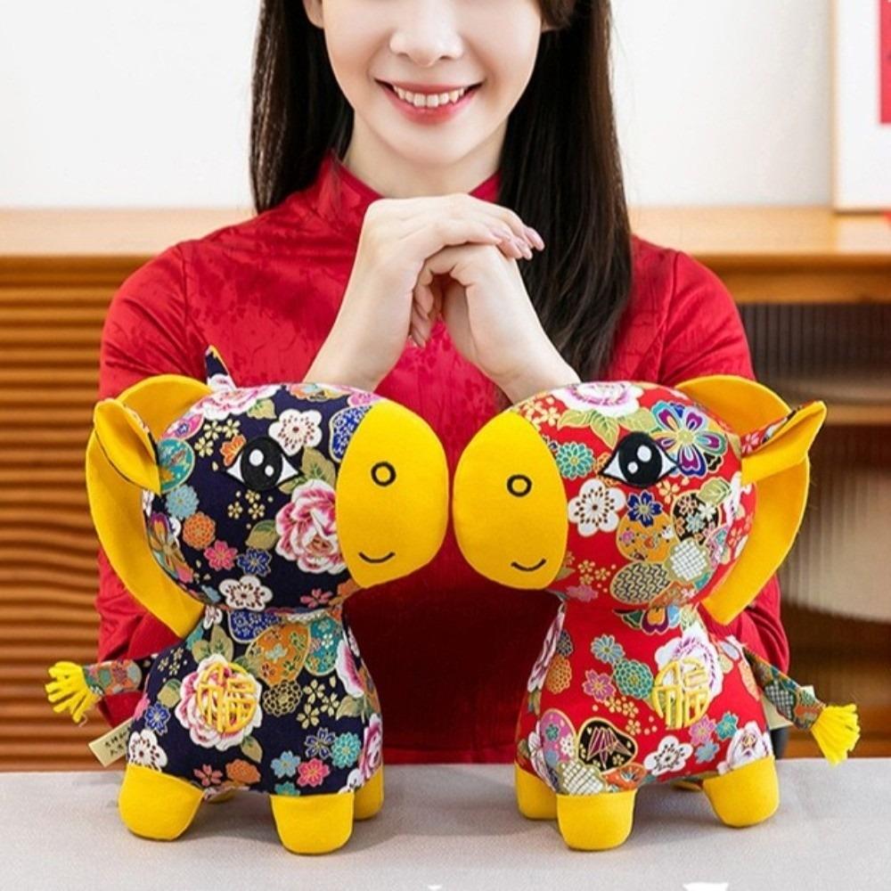 PP Cotton Plush Horse Stuffed Animal Toy Soft Chinese Horse Plush Doll Festive Decor