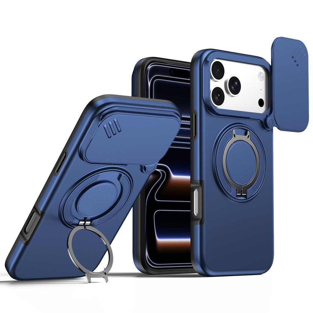 Бронированный чехол-слайдер с защитой объектива камеры для iPhone 13 14 15 16 Plus Air 17 Pro Max, металлическое кольцо-подставка, ТПУ-рама, пластиковая крышка