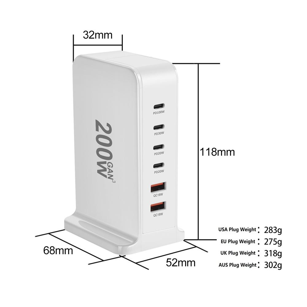200 Вт 168 Вт настольное зарядное устройство GaN Quick PD 6 портов USB Type C США ЕС Австралия Великобритания адаптер для мобильного телефона ноутбука ПК док-станция для зарядки