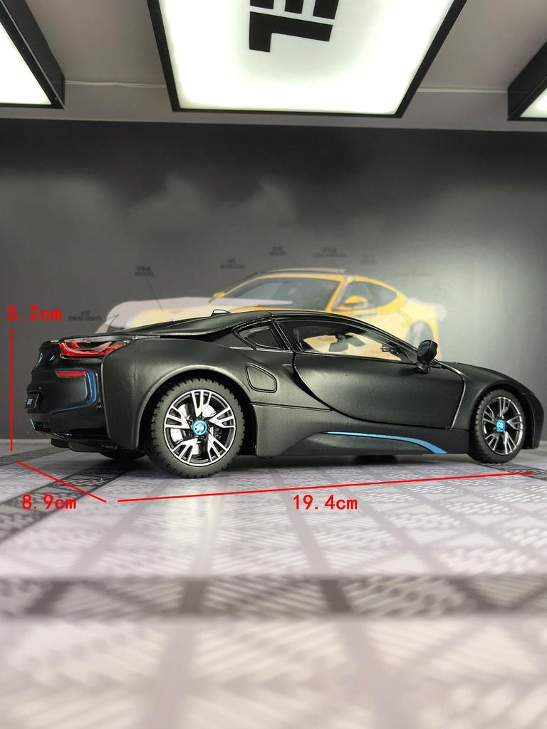 Rastar 1:24 BMW I8 model car, zinc alloy metal decoration, collectible gift car