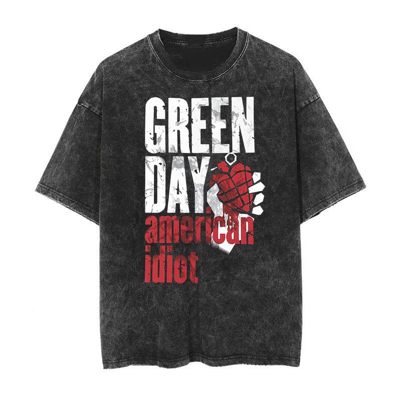 Футболка унисекс из стираного хлопка Green Day Rock Band, с коротким рукавом, топ, необходимый фанатам, модная, летняя, винтажная
