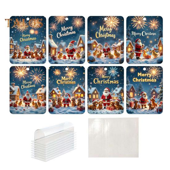 8 шт. Рождественская открытка Подвеска Рождественский кошелек Карты Двусторонняя лента Рождественская елка Печать Держатель для денег Украшение Зажим для денег Украшение