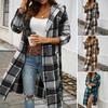 Women Spring Fall Coat with Hood Plaid Printing Loose Mid Length Long