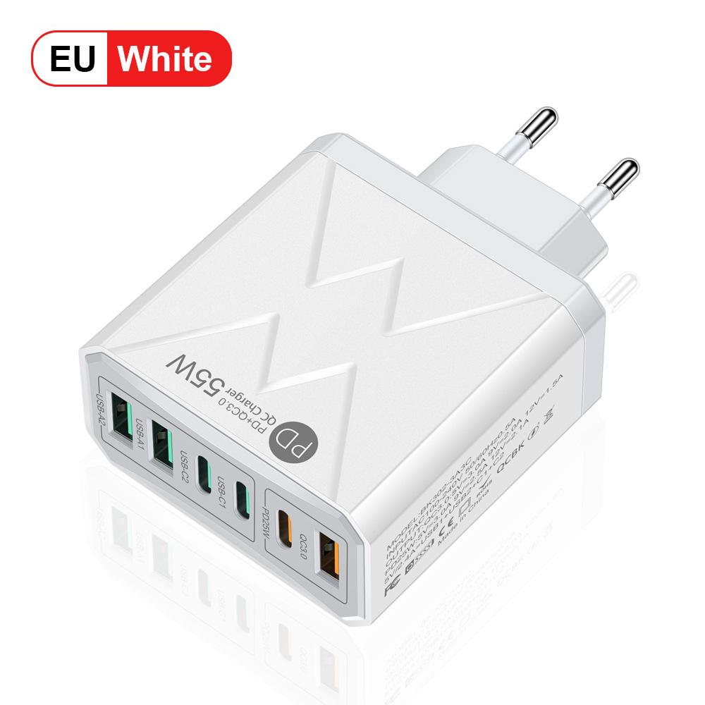 Быстрое шестипортовое мобильное зарядное устройство 55 Вт QC 3.0 с PD, USB-портами, совместимостью с EU/US/UK