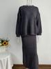 Women's Ribbed Knit Skirt Set Autumn Winter New Elegant Cardigan Sweater + Slit Midi Skirt