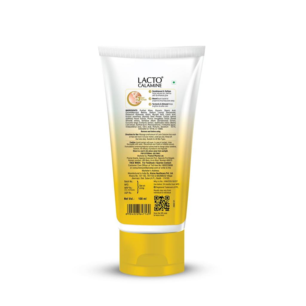 Lacto Calamine Ubtan Face Wash for Glowing Skin 100 ml Pack of 3 | Natural Exfoliating Facewash with Sandalwood & Saffron