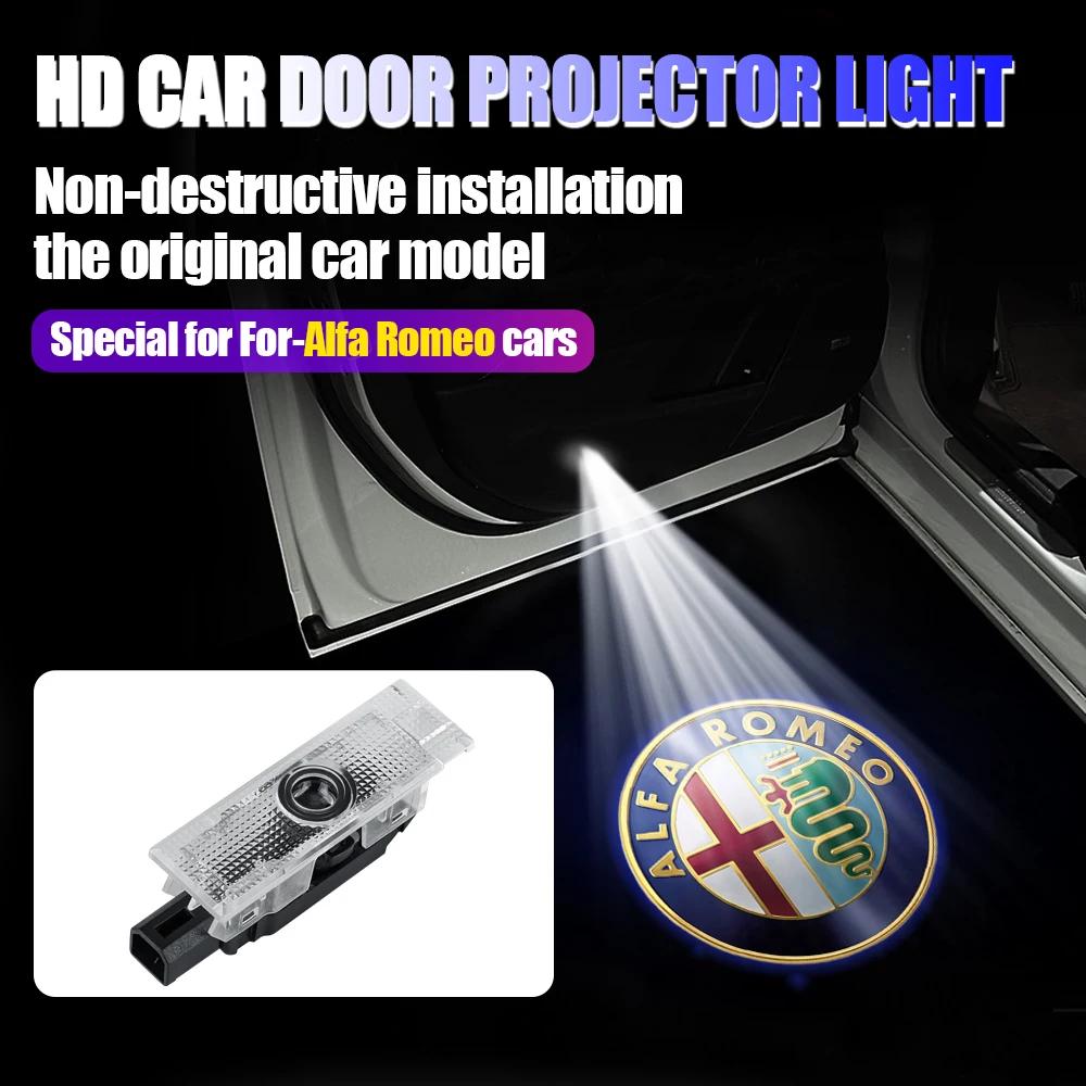 Car Sticker For Alfa Romeo 159 147 2pcs LED Car Emblem Logo Door Welcome Light Projector Lamp Ghost Shadow For Alfa Romeo Stelvi zj3