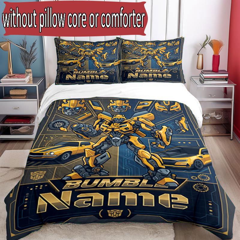 3pcs Duvet Cover Set (1*Duvet Cover + 2*Pillowcase, Without Core), Custom Name Bumblebee Pattern Bedding Set, Home Bedroom Decor Gift
