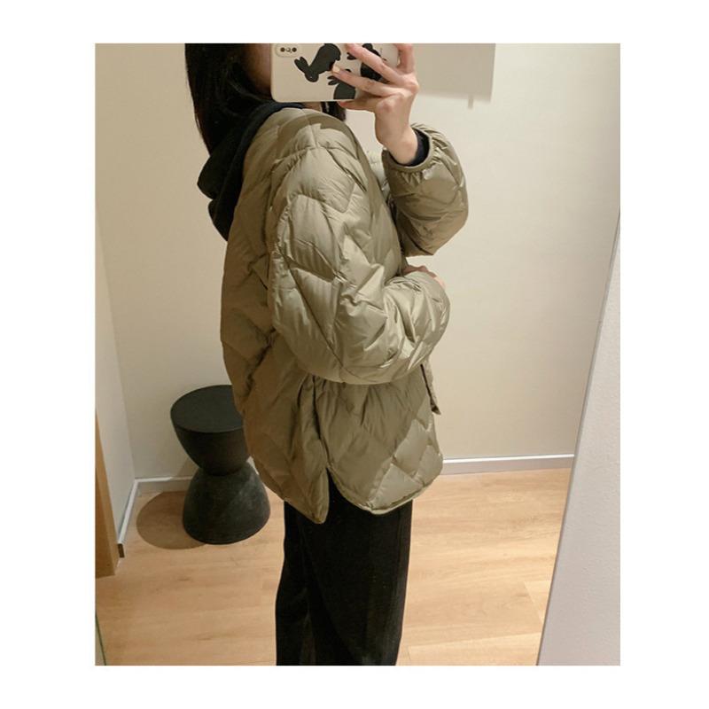 Легкая белая куртка-пуховик без воротника, женская осенне-зимняя свободная куртка