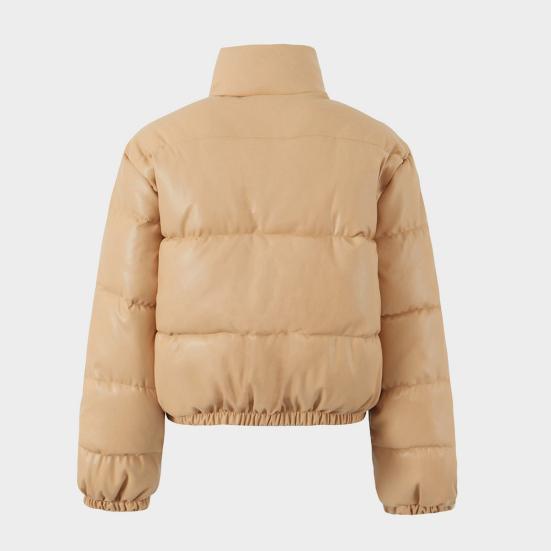 Winter Women Jacket Thickened Padded Stand Collar Neck Protection Windproof Heat Retention Solid Color Zip-up Long