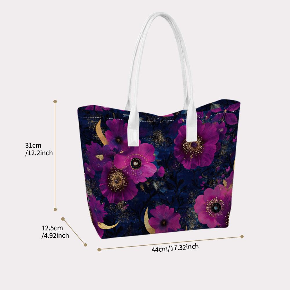 Purple Floral Fashion Tote Bag for Daily Casual Use