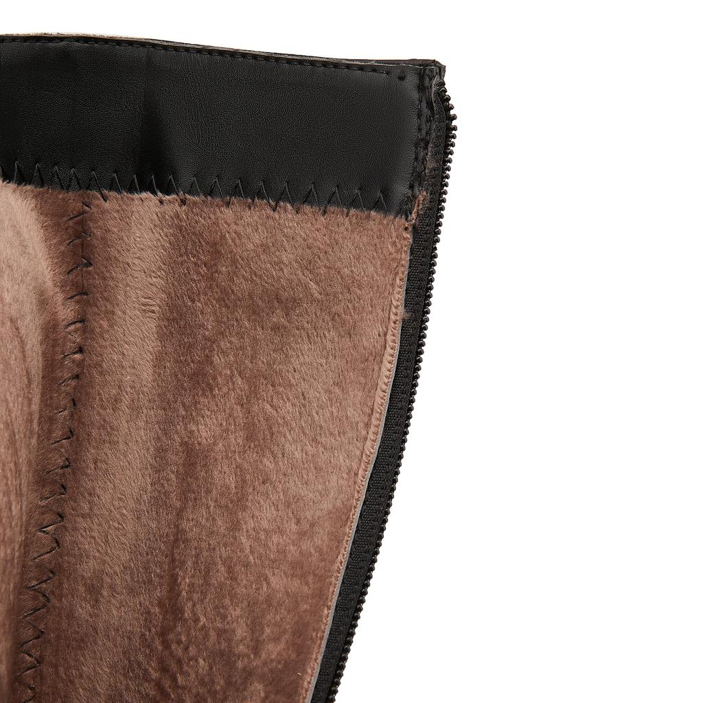 Krazing Pot Натуральная коровья кожа осенне-зимняя обувь на толстом среднем каблуке большого размера 45 размера 44 кожаные металлические заклепки женские теплые сапоги до колена