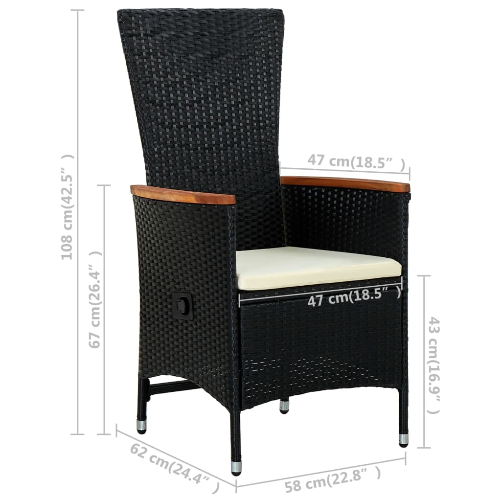Garden Chairs 2 pcs with Cushions Poly Rattan Black