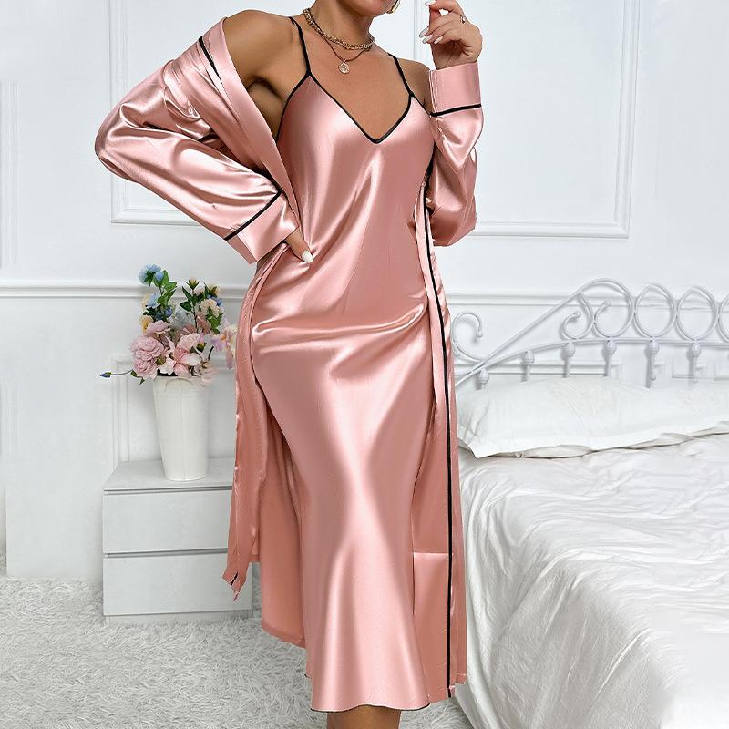 Plus Size Women's New Ice Silk Sexy Can Be Worn Outside The Home Dress Cardigan Strap Halter Skirt Gown Suit
