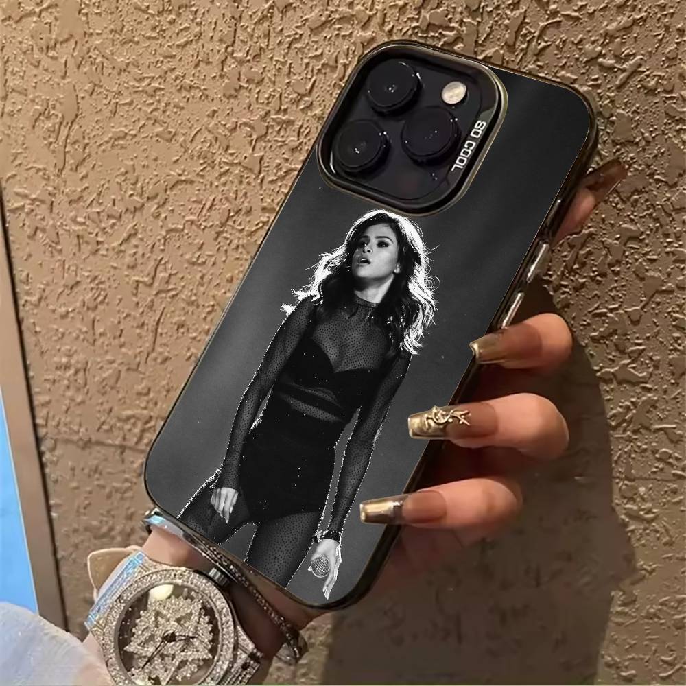 superstar-Selena- Gomez For iPhone 17 16 15 14 13 12 11 Pro Max XS 17 Air Silicone Colored Silver Bumper Cover
