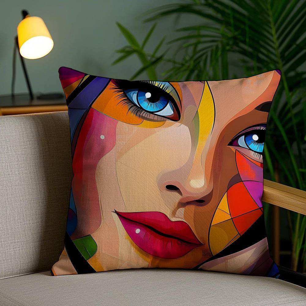 Square Bright Color Flower Girl Pillow Case Anti-dustmite Pillowcase Invisible Zipper Silky Short Plush Sofa Cushion Cover