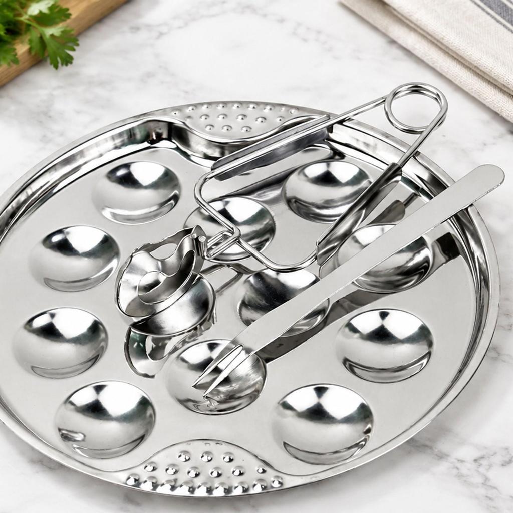 Escargot Plate Set with Tongs and Forks Food Stainless Steel Dish RustResistant for