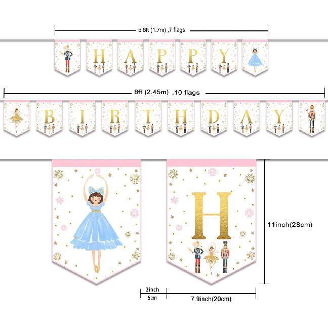Nutcracker Birthday Banner for Kids and Adults, Party Supplies Decorations for Winter Birthday and Ballet, Mouse King and Ballerina Bunting Garland