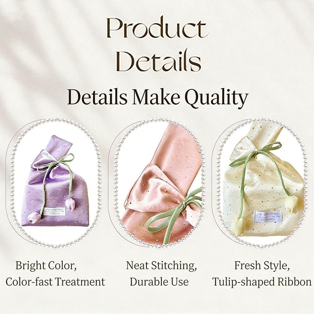 Fashion Tulip Wrist Bags With Flowers Handheld Small Bucket Bags shining Crystal satin Storage Pouch For Girl Lady Women Female