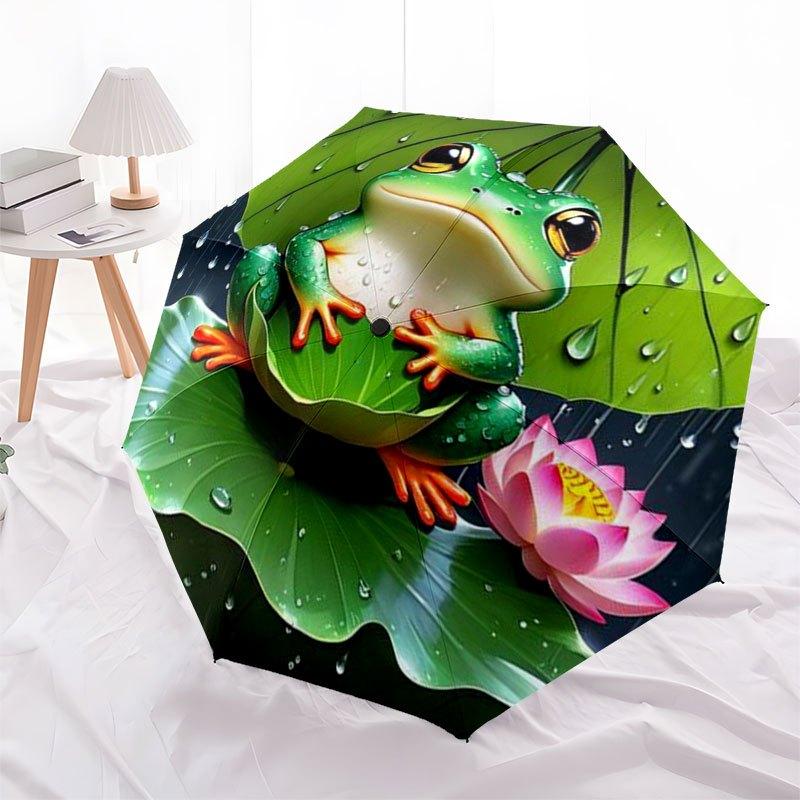 Frog on Lotus Leaf with Umbrella Waterproof Phone Case CoverUmbrella with Cute Design,Portable 3-Fold Compact Umbrella for Men&Women,Valenti