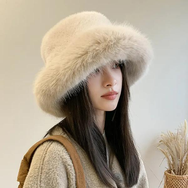 WTEMPO Winter Large Head Circumstance Retro Plush Fisherman's Hats Women's Thickened Imitation Fur Warm Versatile Ear Protection Bucket Hats