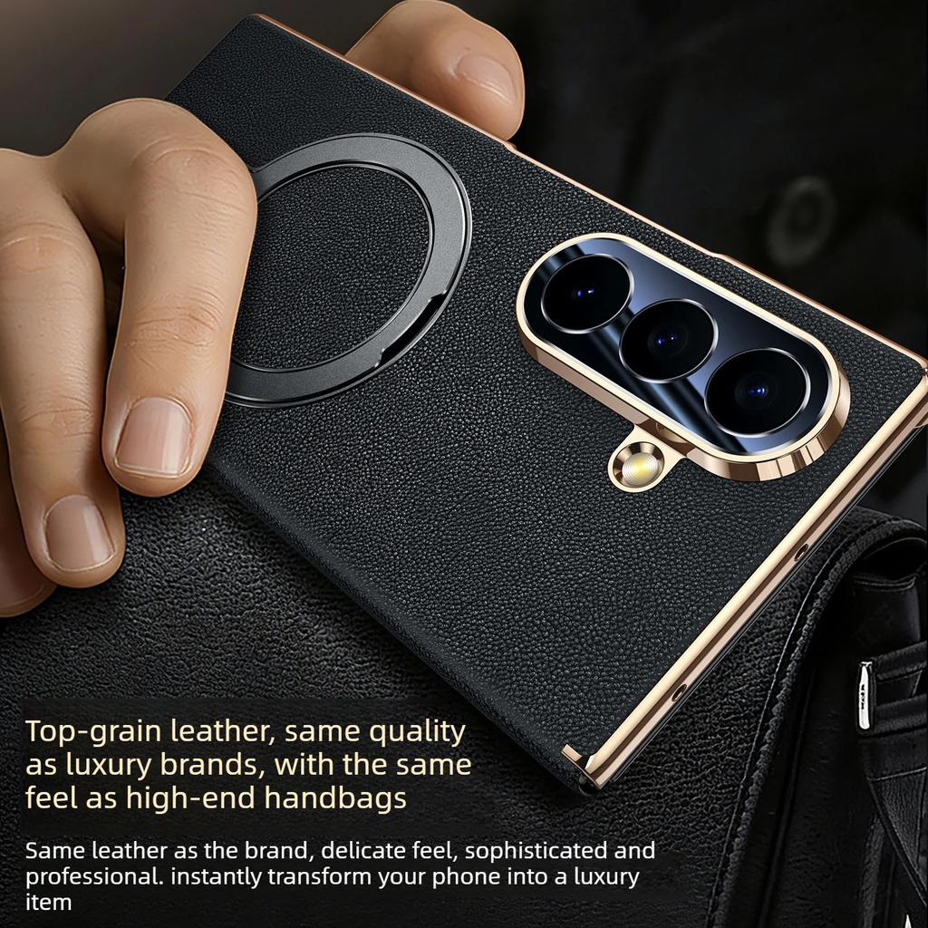 Оригинальный кожаный магнитный чехол для телефона Samsung Galaxy Z Fold 8 ZFold 7 6 5 W26 W24 Smart Window Защитный кронштейн для шарнира Защитная оболочка