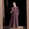 Johnature Женские платья-стойки в китайском стиле с коротким рукавом трапециевидной формы, летние винтажные фиолетовые женские платья