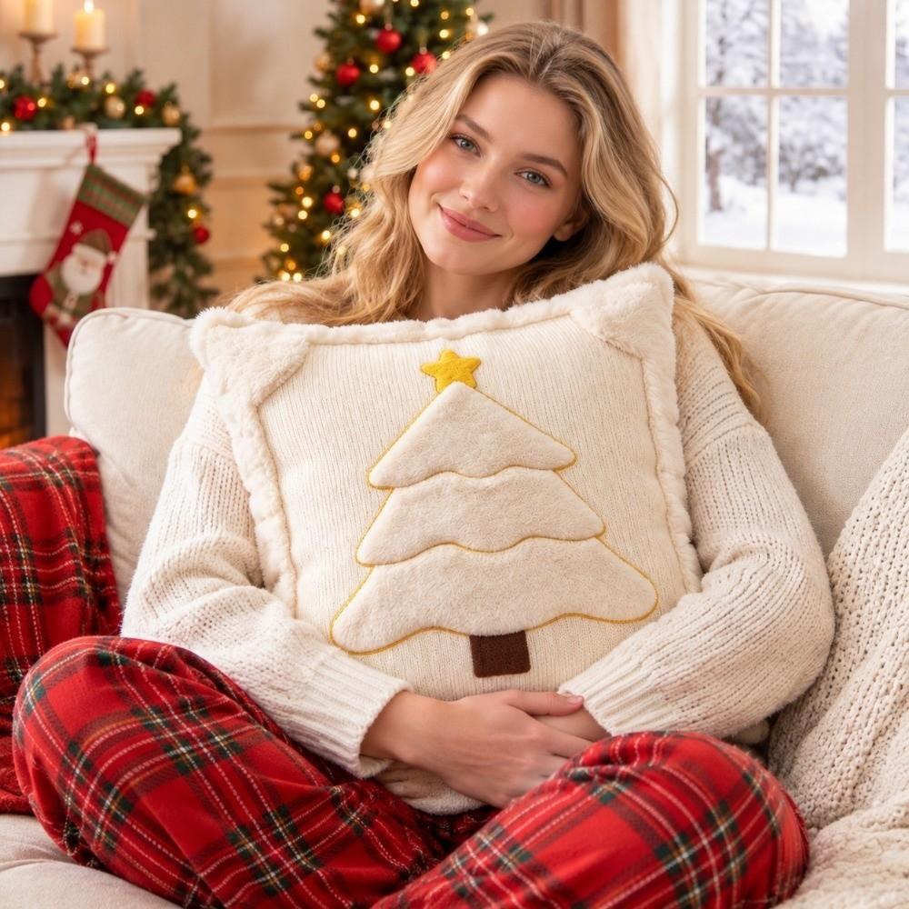 2PCS Plush Throw Pillow Cover Christmas Tree Cushion Cover Practical Christmas Pillow Cover Bedroom