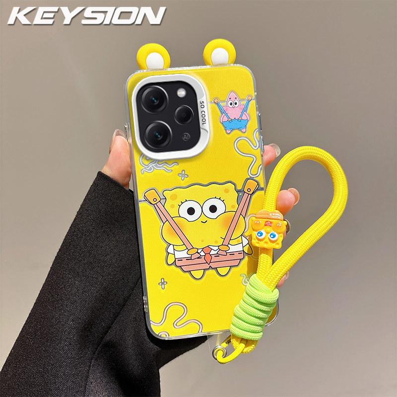 KEYSION Милый мультяшный чехол с ушками для Redmi 12 4G со шнурком Мягкий силикон+ПК Ударопрочная задняя крышка для телефона для Xiaomi Redmi 12 5G