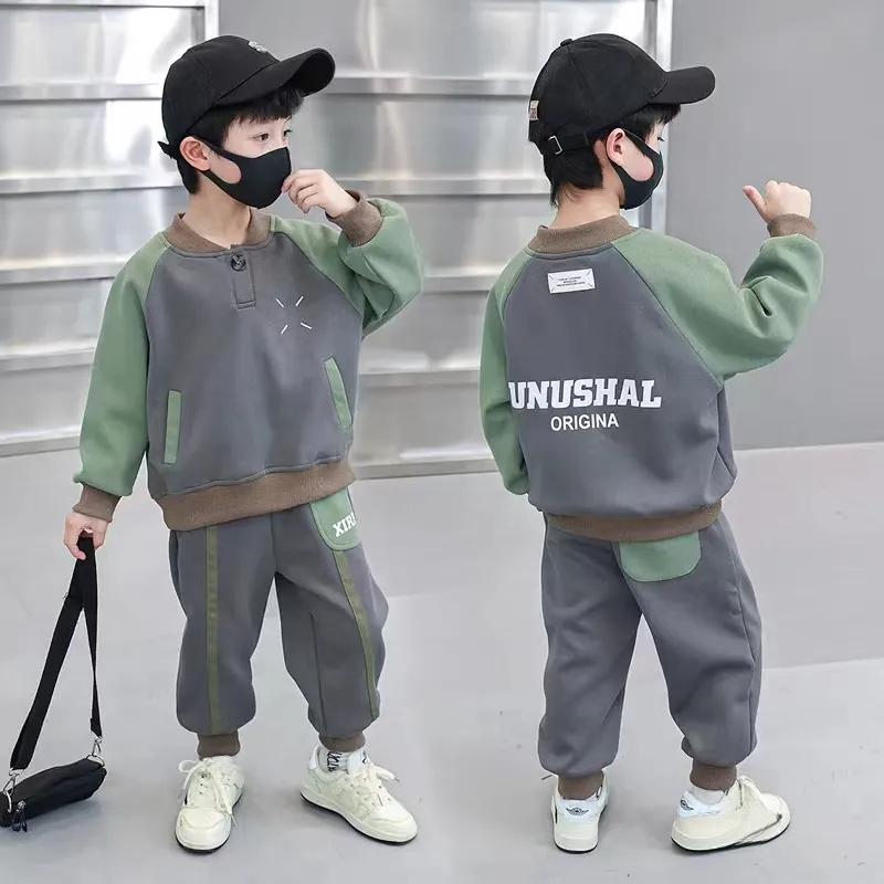 Модные костюмы для мальчиков Детская одежда Повседневная спортивная одежда Свитера с длинными рукавами и спортивные штаны Костюм-двойка