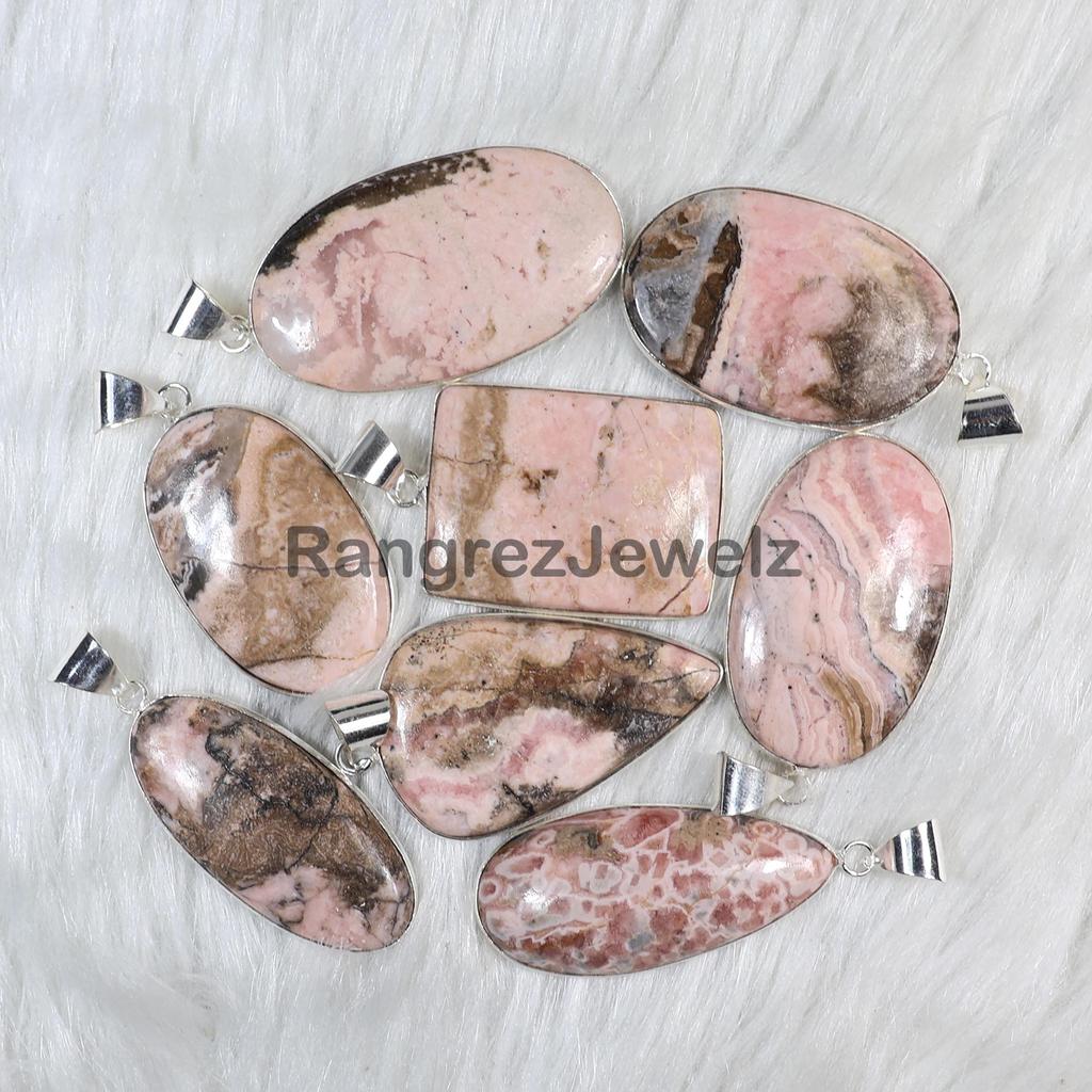 Pink Rhodochrosite Gemstone Pendant Bezel Pendant Sterling Silver Pendant Mix Shape Rhodochrosite Pendant Necklace Handmade Pendant Girls Pendant