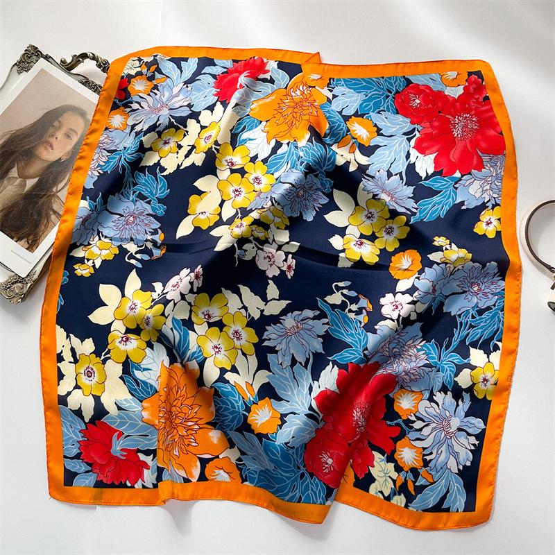 Lily Printed 70 Square Scarf Imitation Silk Sunscreen Scarf Versatile Decorative Scarf Women'S Headscarf Silk Scarf