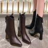 Модные ботильоны на высоком каблуке, женские кожаные туфли с острым носком, элегантные туфли-лодочки для женщин, зима 2024, тренд, готическая мода, зимние короткие ботинки Mujer