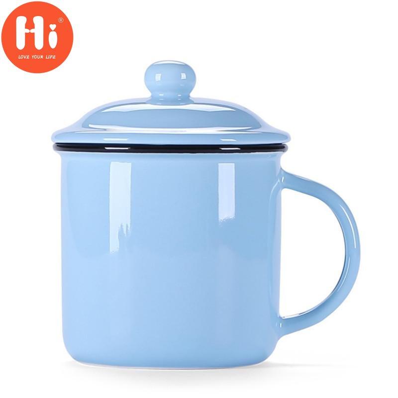 400 мл винтажная эмалированная кофейная кружка с крышкой керамическая кружка для молока пигментированная чашка для чая офисная чашка для воды посуда для напитков