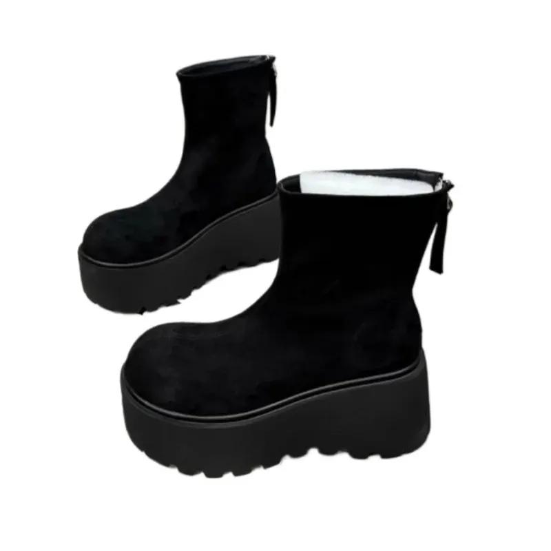 Женские зимние ботильоны на платформе из замши на высоком каблуке, женская обувь 2025 года, трендовая зимняя обувь в стиле готики, панка, гладиатора, мотоцикла, ботинки для женщин