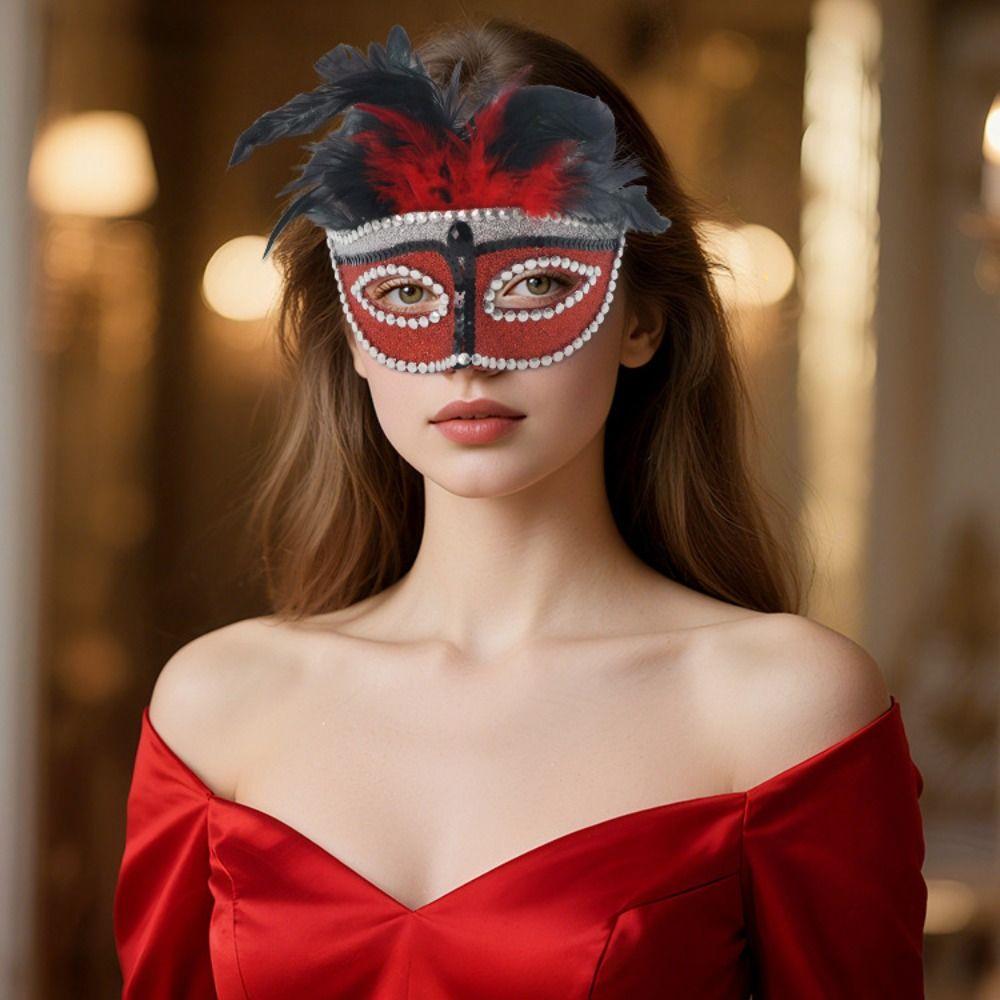 Half Face Halloween Masquerade Mask Party Costume Props Feather Mask Carnival