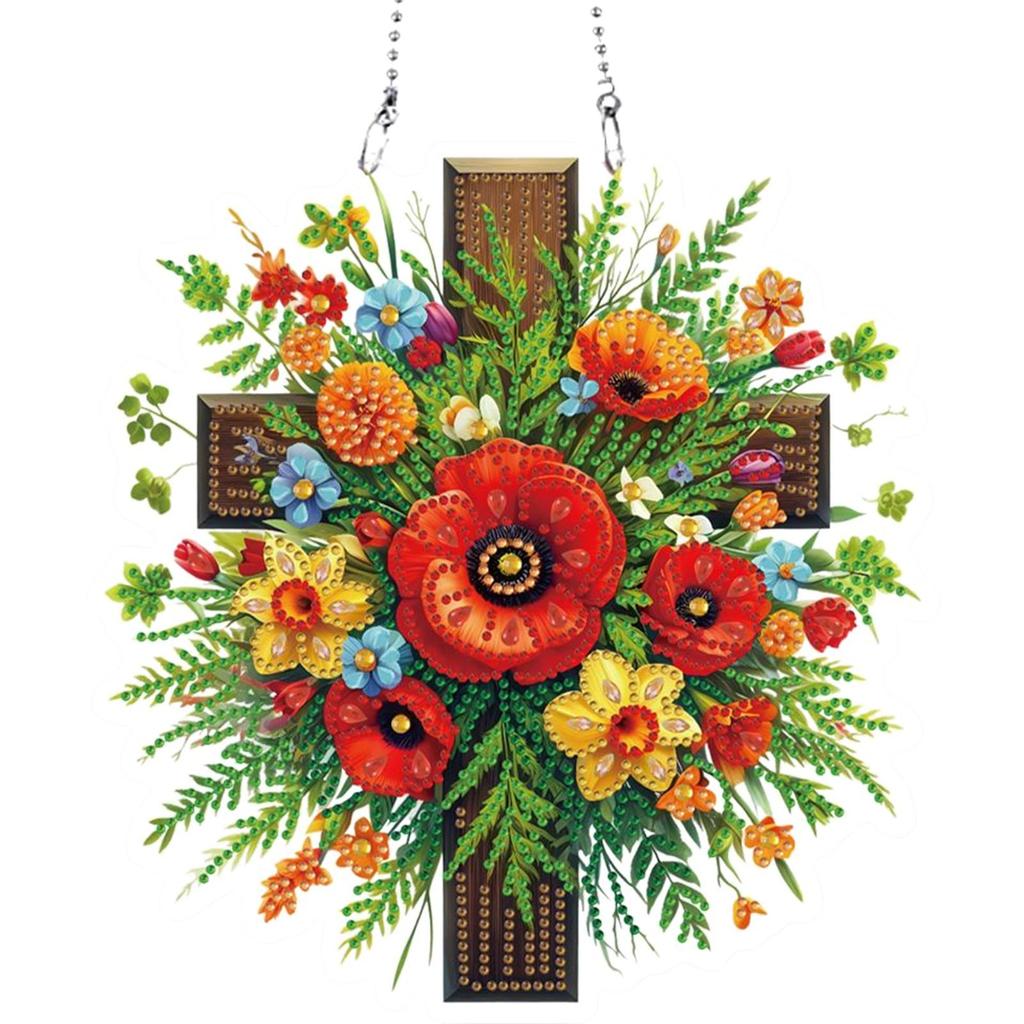 Cross Flower 2D Flat DIY Special Shape Rhinestone Diamond Art Window Pendants Diamond Painting Set Home Wall Decoration Crafts