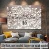 Sweet Sixteen Birthday Banner, Silver White Sparkle Backdrop Wall Decor for Party