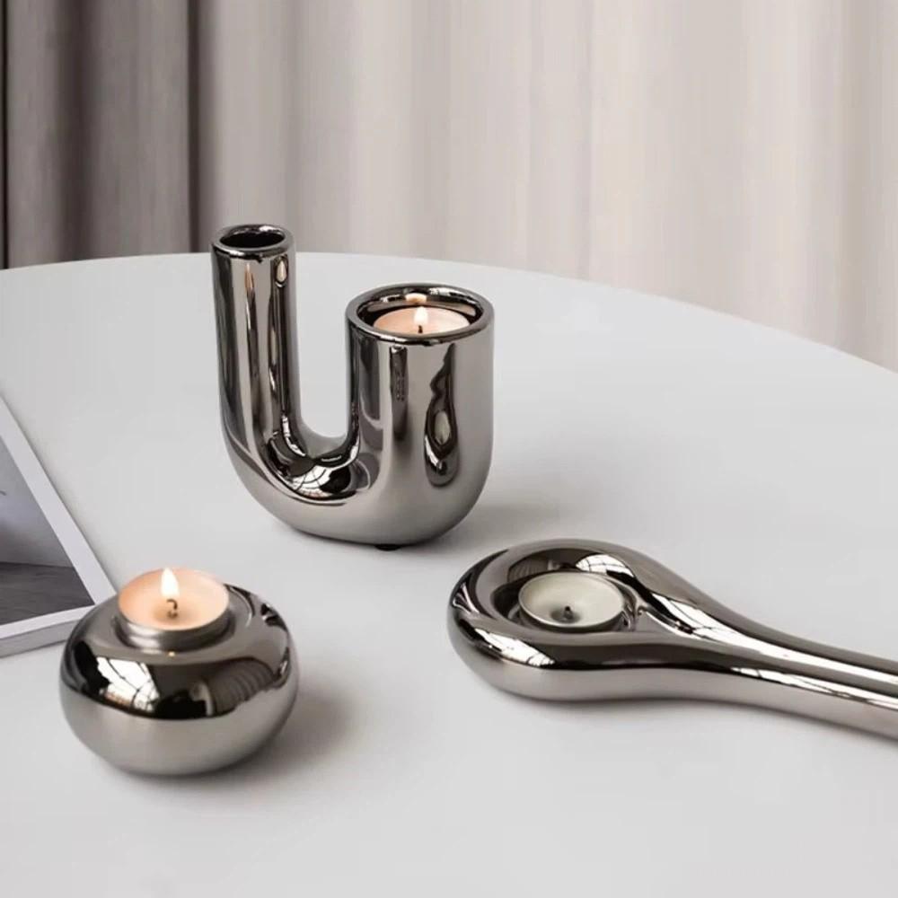 Tire Ornament Ceramic Candle Holder Electroplating Silver Candle Decor Candlelight Dinner