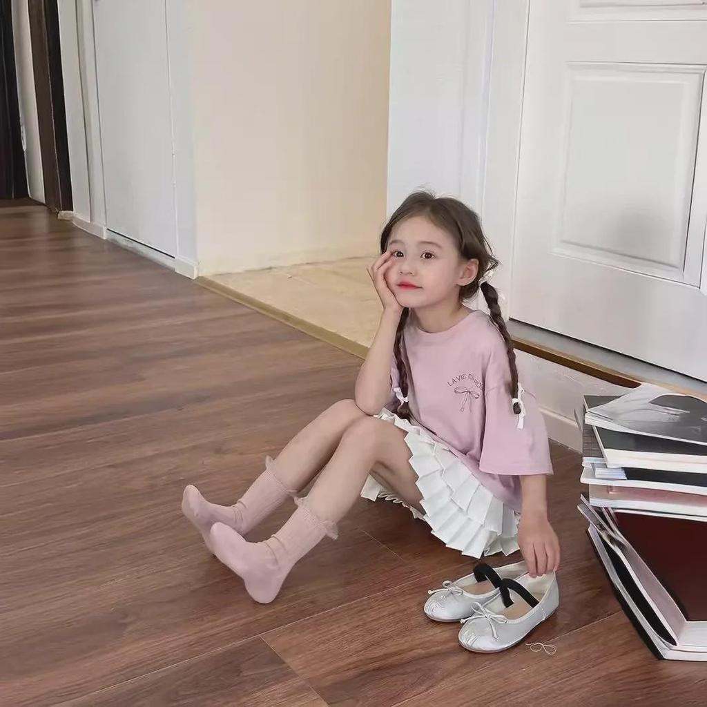 Свободное платье-футболка в корейском стиле для девочек с бантом сзади - летняя одежда с короткими рукавами, средний размер