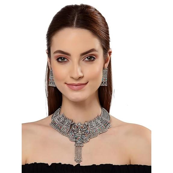 Модный новейший стильный традиционный набор украшений из окисленного серебра для женщин