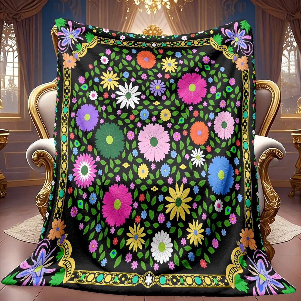 1pc 2D Full of Flowers Theme Pattern Flannel Blanket, Soft HD Digital Print, Cooling Blanket All-Season Use! Soft And Breathable 100% Polyester Fiber,
